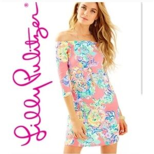 Lilly Pulitzer off the shoulder mini dress, coral reef, size xs